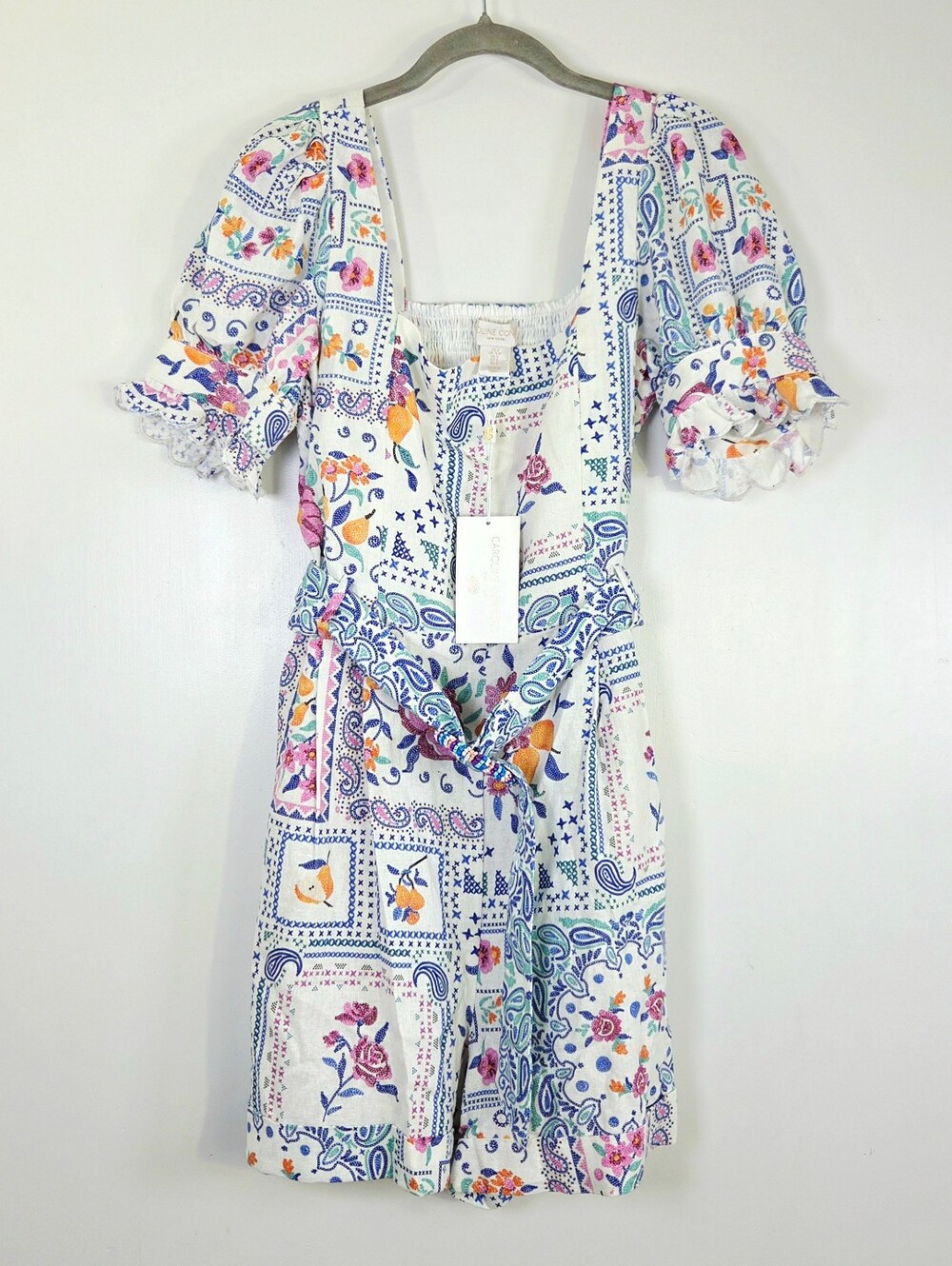 NWT CAROLINE CONSTAS LINEN BLEND PAISLEY PRINT BOHO ROMPER.